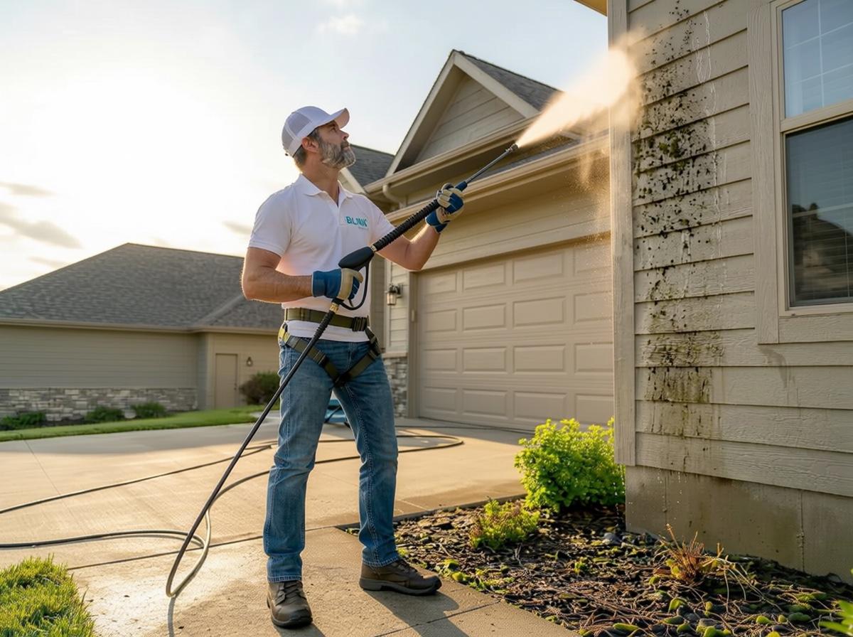 A Kansas City home exterior after a Blink soft wash