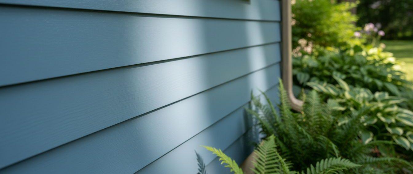 Close-up view of painted house siding with fresh paint