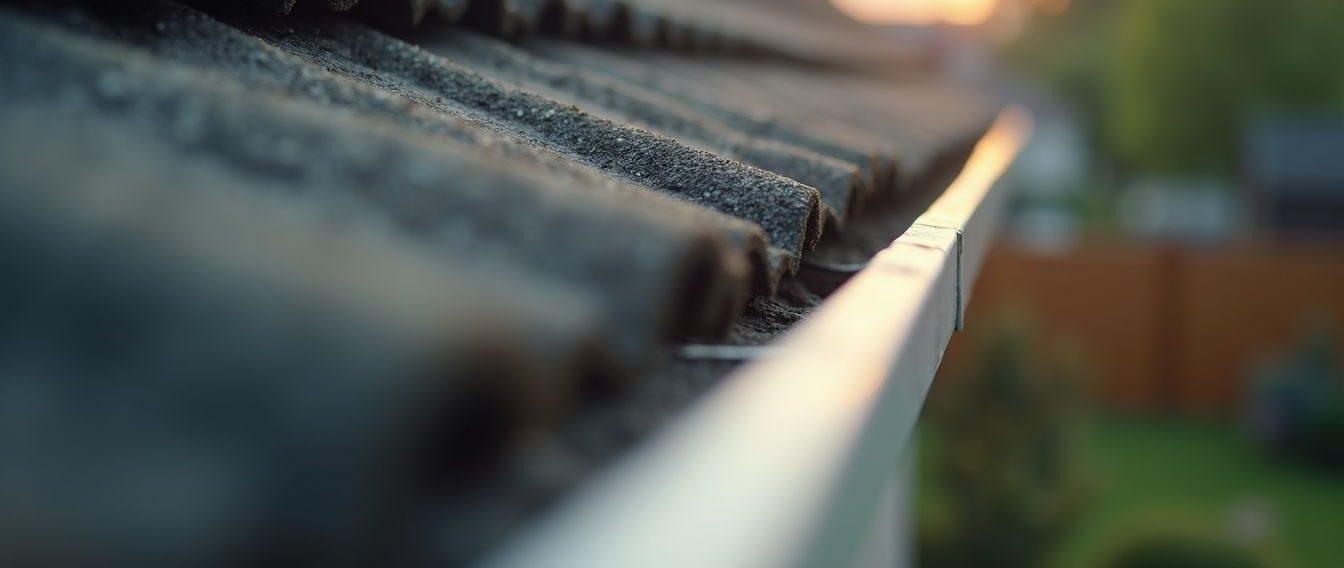 Close-up view of clean gutters on a house roof edge