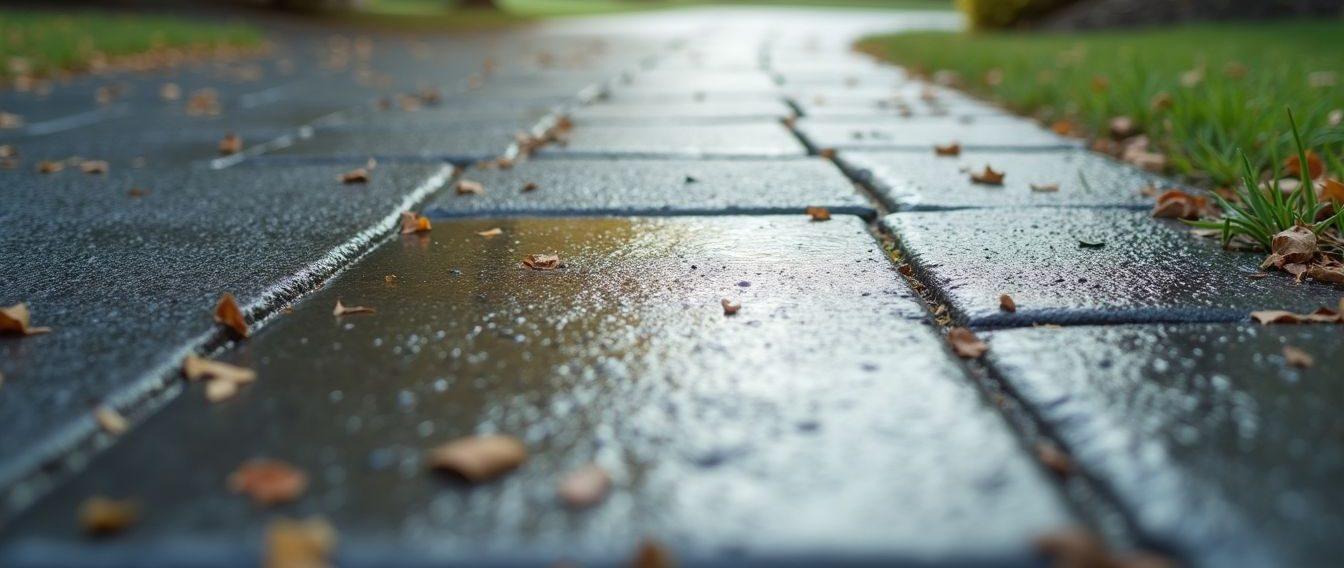 High angle view of a driveway with fresh sealant