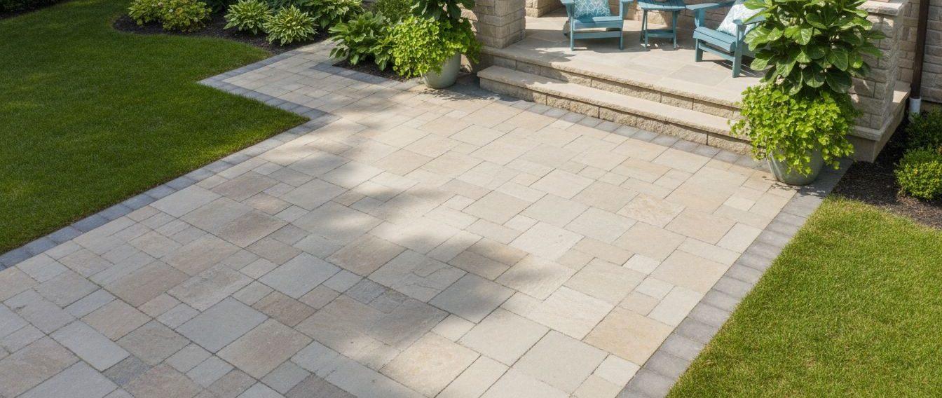 High angle view of a clean and well-maintained driveway and front porch